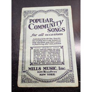 Popular Community Songs Sheet Music Book By Mills Music Inc. approx. 1924